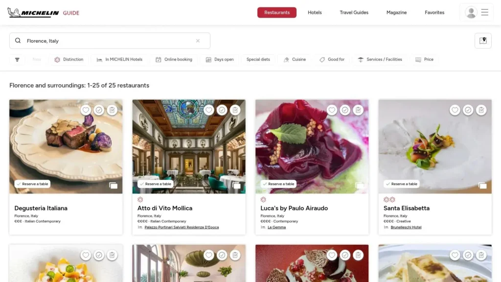 7 Essential Booking Tools for Restaurants in Florence Italy (2026 Guide) a snapshot of a web page showing a list of restaurants in italy