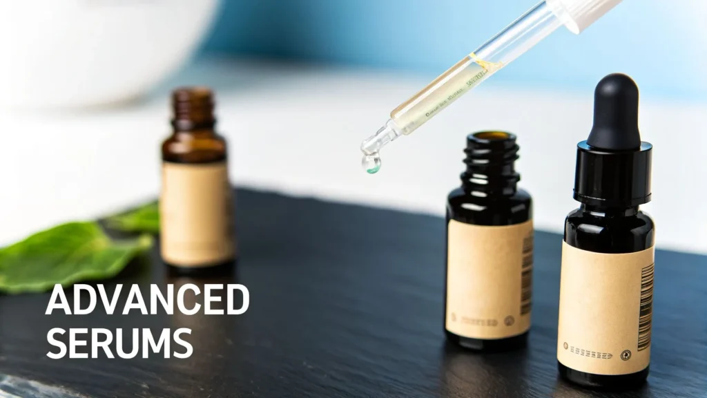 Dropper applying advanced hair growth serum from glass bottle, illustrating topical scalp treatment and modern solutions for hair restoration.