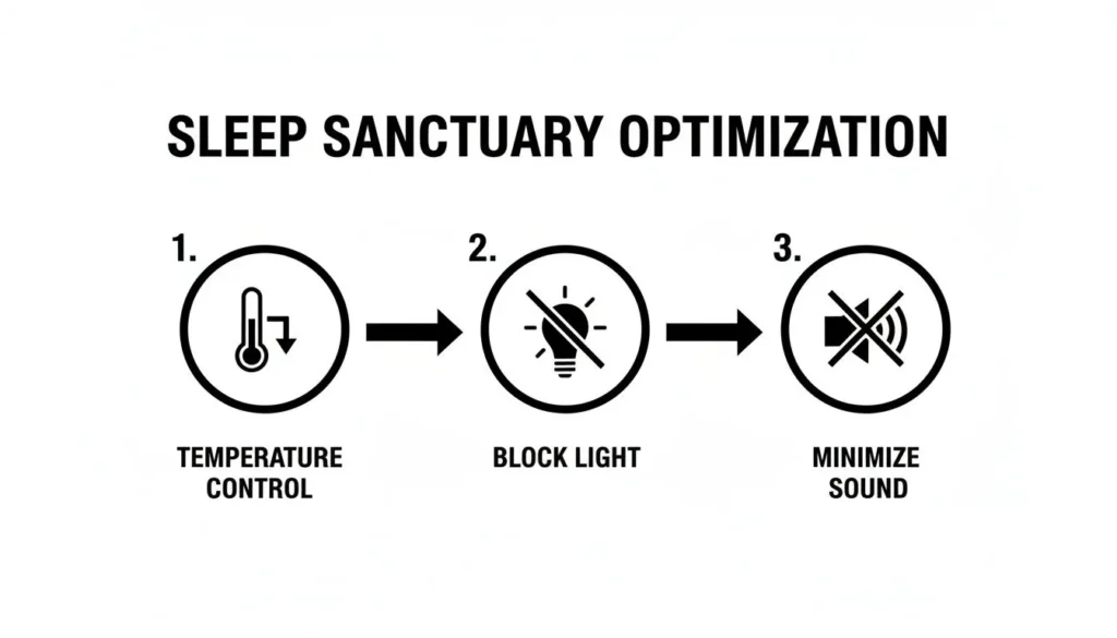 How to Improve Sleep Quality for Deeper, More Restful Nights Sleep sanctuary optimization steps: control temperature, block light, and minimize sound for better sleep.