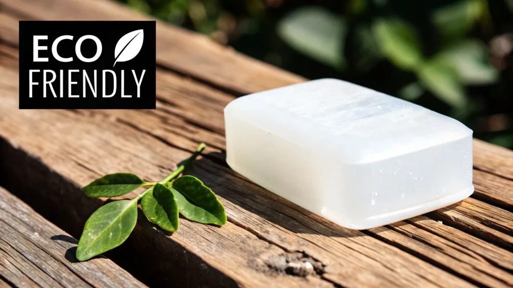 8 Incredible Benefits of Glycerin Soap for Your Skin in 2026 Eco-friendly glycerin soap on wooden surface with green leaves, text “Eco Friendly” displayed
