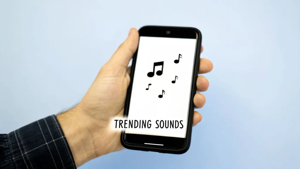 Best Ways to Discover New Music: Find Your Next Favorite Hand holding smartphone with music notes and text “Trending Sounds,” representing popular music discovery on mobile