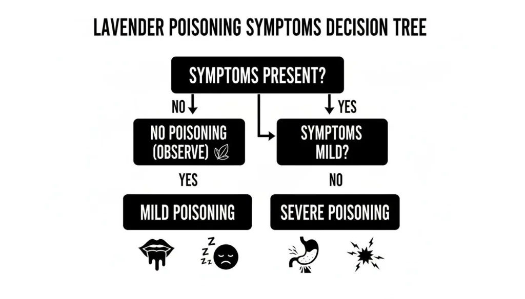 Is Lavender Toxic to Dogs? A Guide for Pet Owners Flowchart of lavender poisoning symptoms: assess symptoms, leading to no, mild, or severe poisoning outcomes.