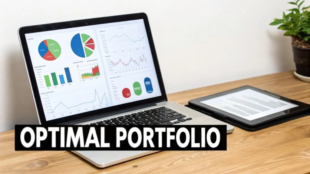 Top 10 Quantum Computing Use Cases Disrupting Industries in 2026 Laptop showing charts and graphs beside a tablet on a desk, with text “Optimal Portfolio.”