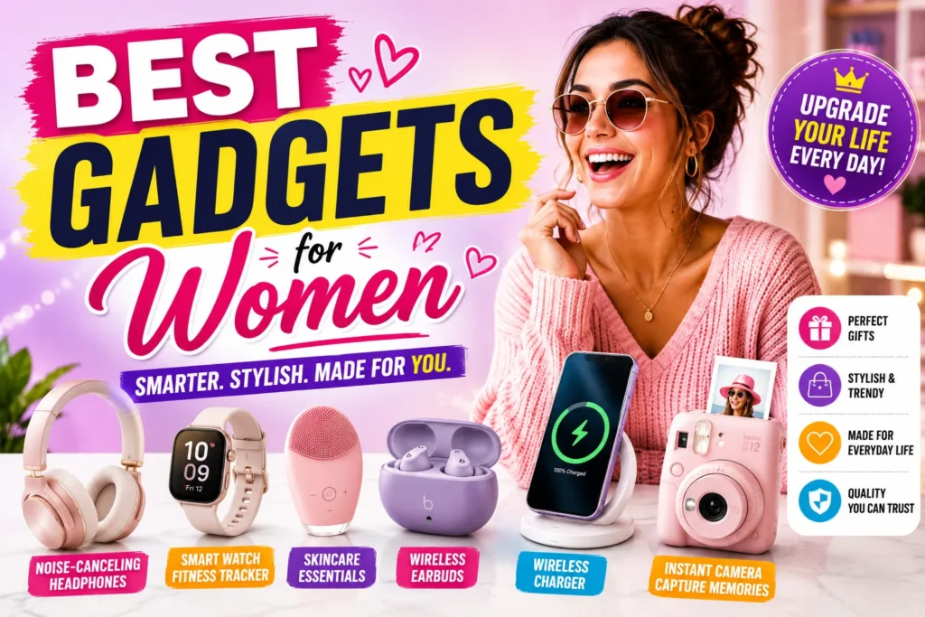 Best Gadgets for Women: 2026 Tech Guide Best gadgets for women thumbnail with stylish tech accessories, smart devices, and colorful lifestyle graphics.