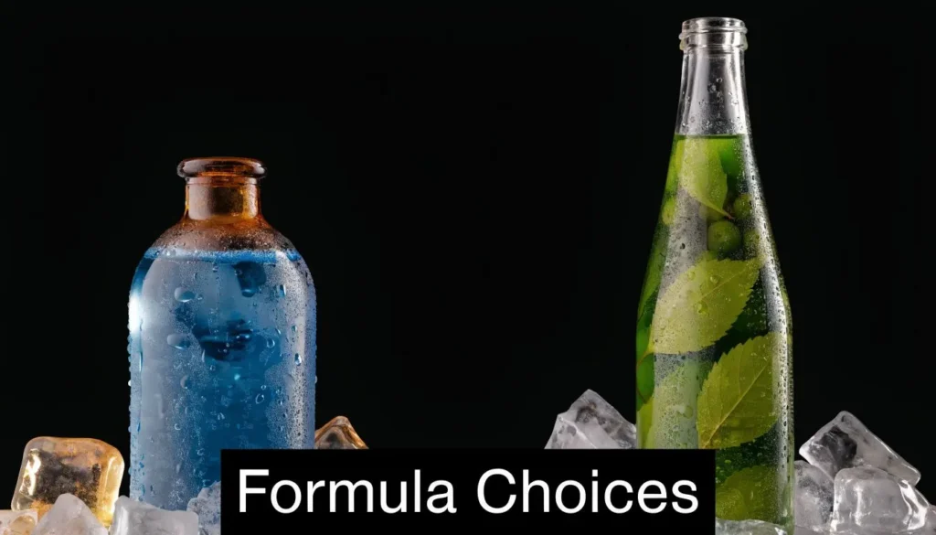 Best Keratin Treatment: A 2026 Guide to Smooth, Safe Hair Two chilled bottles with colorful liquids and ice cubes beside the text “Formula Choices” on a black background.