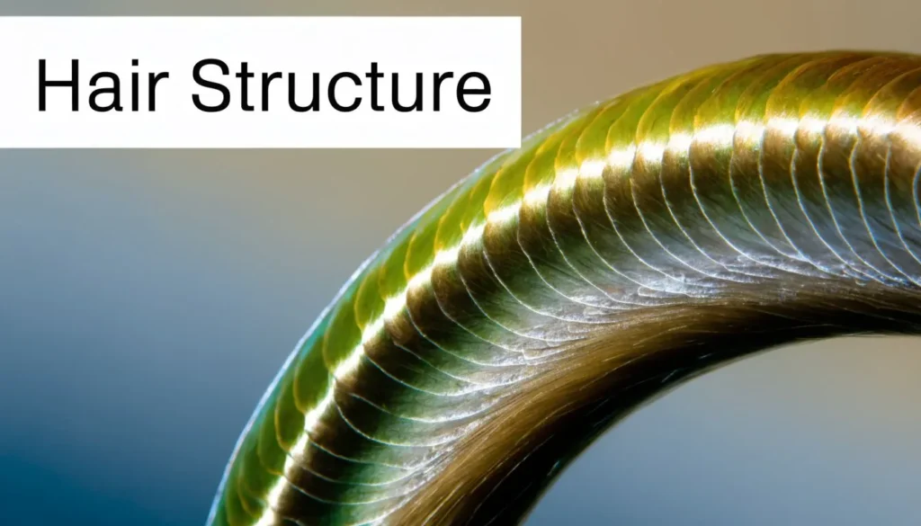 Best Keratin Treatment: A 2026 Guide to Smooth, Safe Hair Close-up illustration of hair structure layers with reflective texture and the label “Hair Structure”.