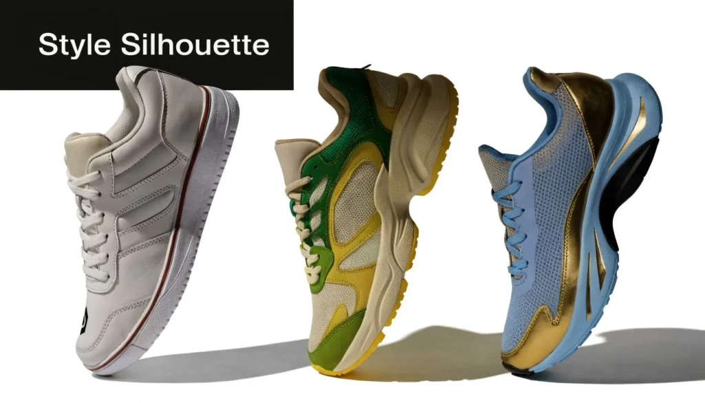 Stylish tennis sneakers in white, green, and blue showcasing modern athletic shoe silhouettes and design trends