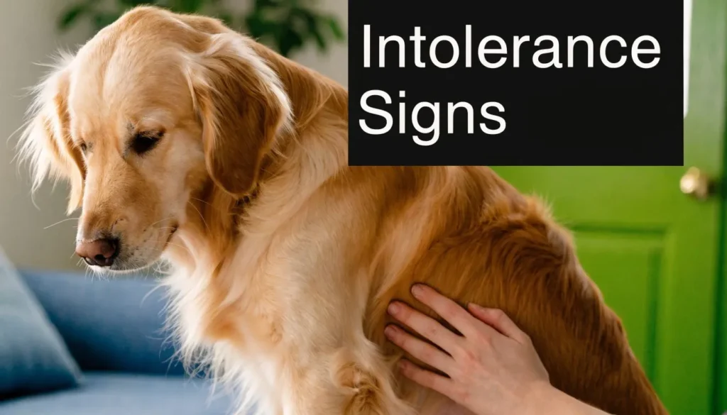 Dogs Drink Milk: Milk for Dogs: Your 2026 Vet Guide Golden retriever showing discomfort indoors with text about lactose intolerance signs in dogs.
