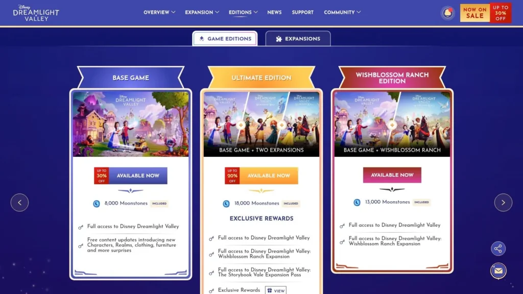 The 7 Best Farming Video Games of 2026 Disney Dreamlight Valley game editions page showing base game, ultimate edition, and expansion bundles.
