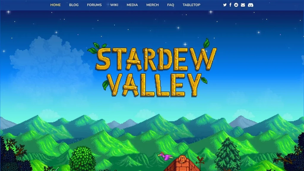 The 7 Best Farming Video Games of 2026 Pixel art landscape from Stardew Valley featuring mountains, stars, trees, and the game’s iconic logo.