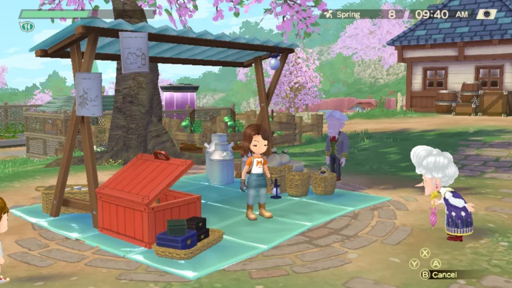 The 7 Best Farming Video Games of 2026 Colorful farming game scene with villagers, market stalls, and cherry blossoms in a peaceful countryside town.