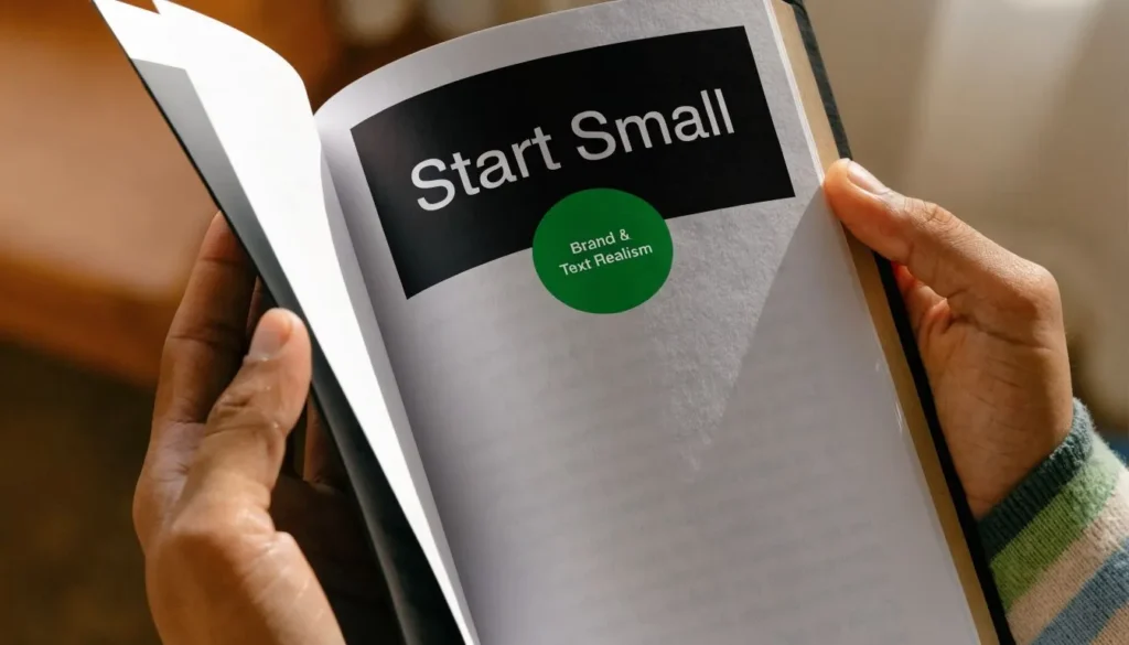 How To Develop A Reading Habit & Make It Stick Hands holding an open book displaying “Start Small” advice for building reading habits.