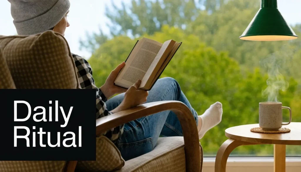 How To Develop A Reading Habit & Make It Stick Person relaxing with a book and coffee by a window, promoting a daily reading ritual.