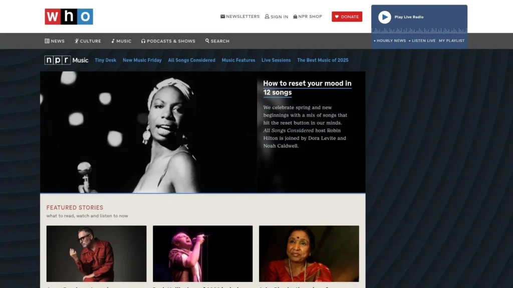 7 Sources for New Independent Music Releases in 2026 NPR Music homepage featuring playlists, music stories, live sessions, and artist highlights.