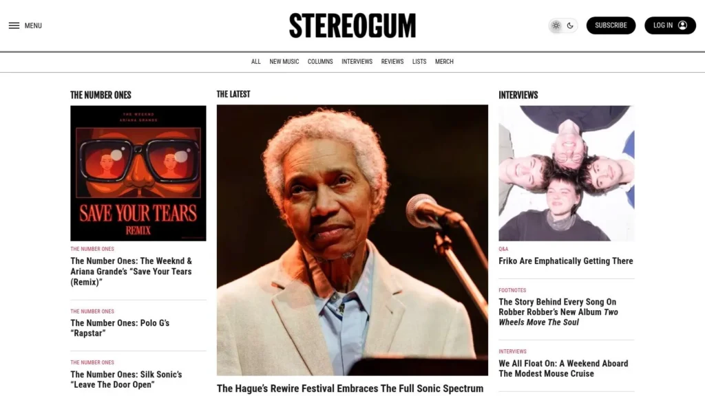 7 Sources for New Independent Music Releases in 2026 Stereogum music news homepage featuring album reviews, interviews, and latest indie music stories.