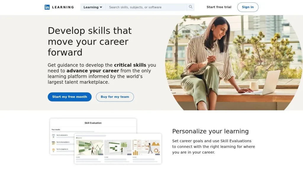 10 Best Online Learning Platforms for Adults in 2026 LinkedIn Learning homepage promoting career skills, personalized learning, and online professional courses.