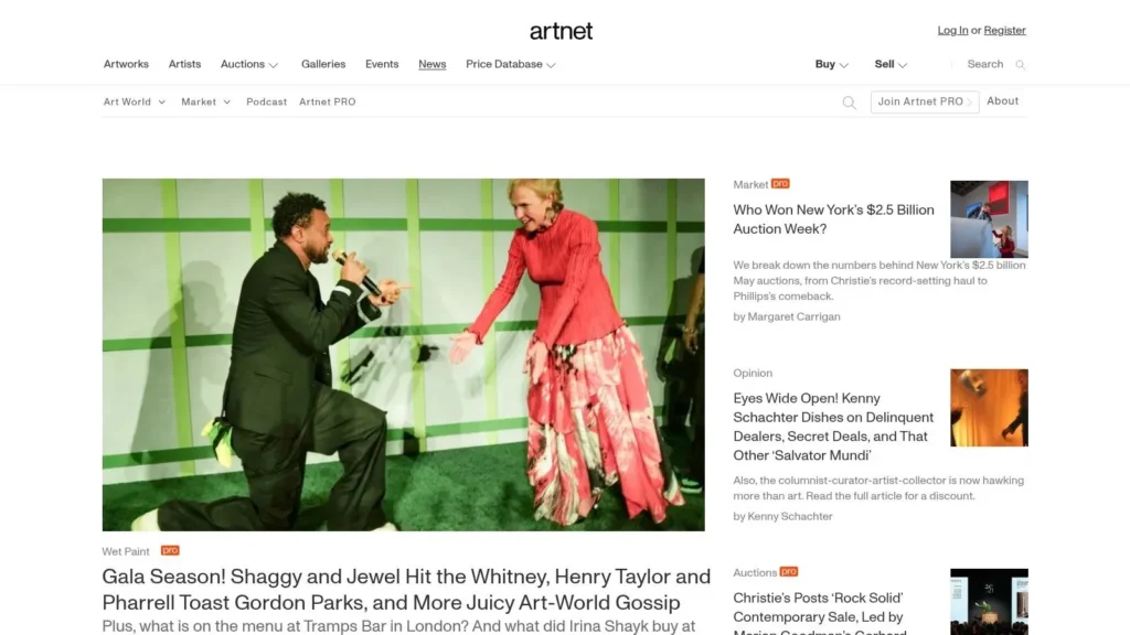 The 7 Best Arts and Culture News Sources of 2026 Artnet News homepage featuring art market stories, auction coverage, gallery news, and contemporary art updates.