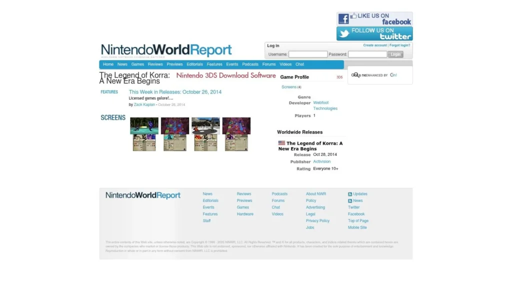 Avatar: The Legend of Korra Games Guide 2026 Nintendo World Report game profile page for The Legend of Korra: A New Era Begins on Nintendo 3DS.