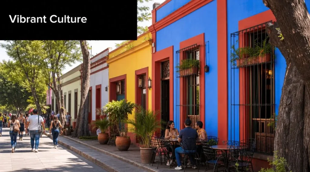 The 10 Best Cities to Travel in the World for 2026 Colorful street with vibrant buildings, outdoor cafés, and pedestrians enjoying a lively cultural neighborhood.