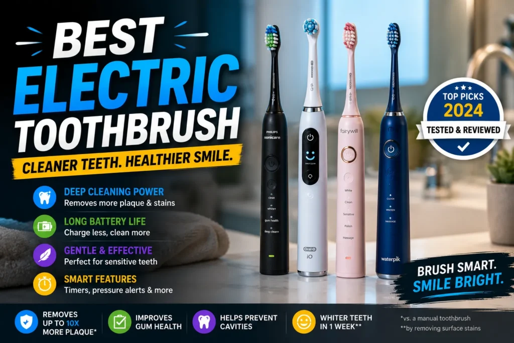 Electric toothbrush comparison featuring top-rated models, smart cleaning features, and benefits for a healthier smile.