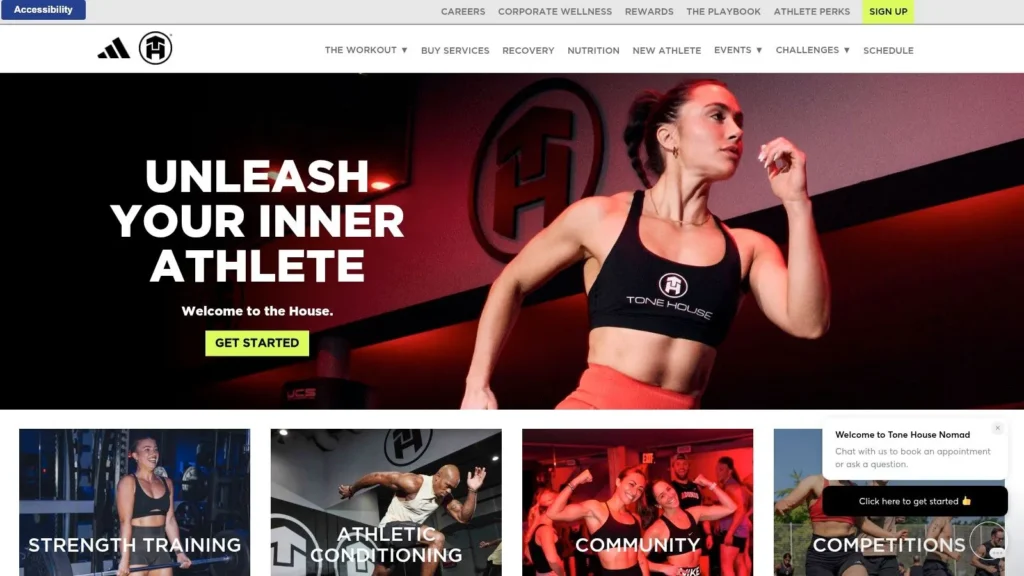 The 7 Best Exercise Classes NYC Has to Offer in 2026 Tone House fitness homepage featuring an athlete running, strength training, conditioning, community, and competition programs.