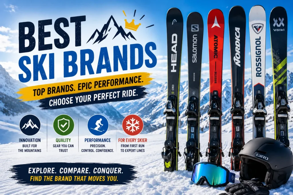 Best Ski Brands of 2026: Top Picks & Reviews Skis and winter gear on snowy mountains, showcasing top ski brands, performance equipment, and alpine adventure.