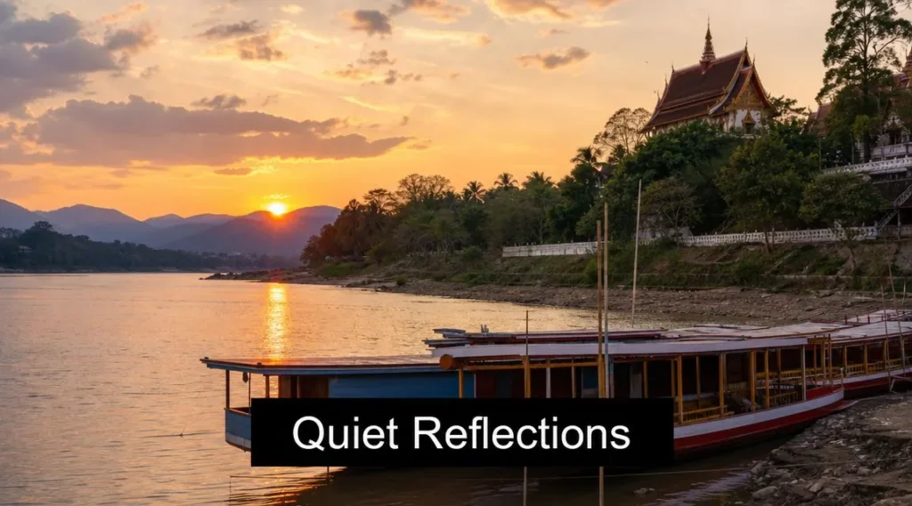 10 Best Travel Destinations in Southeast Asia for 2026 Sunset over a riverside temple and boats, reflecting on calm waters amid a peaceful Southeast Asian landscape.