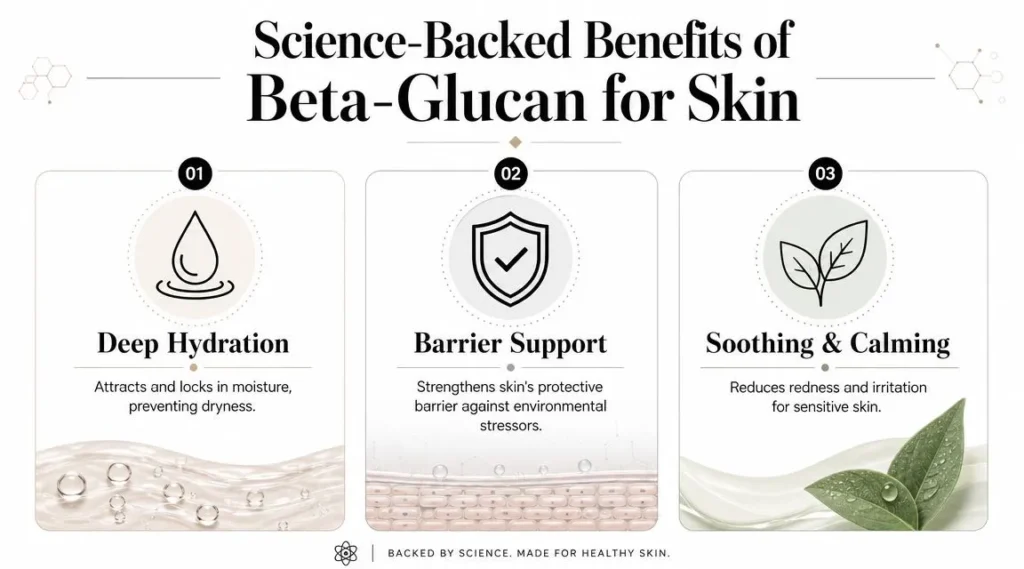 Beta Glucan Skin: Ultimate Hydration & Barrier Repair Beta-glucan skincare benefits infographic highlighting deep hydration, barrier support, and soothing effects for sensitive skin.