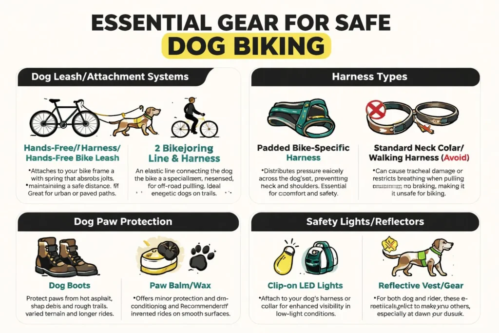 Biking with a Dog: Safety & Training Guide for 2026 Essential gear for safe dog biking, including bike leashes, harnesses, paw protection, lights, and reflectors.