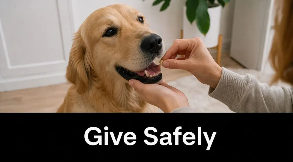 Carprofen for Dogs Dosage: A Complete Owner's Guide Person giving a dog medication by hand, demonstrating safe and gentle administration of a pet tablet.