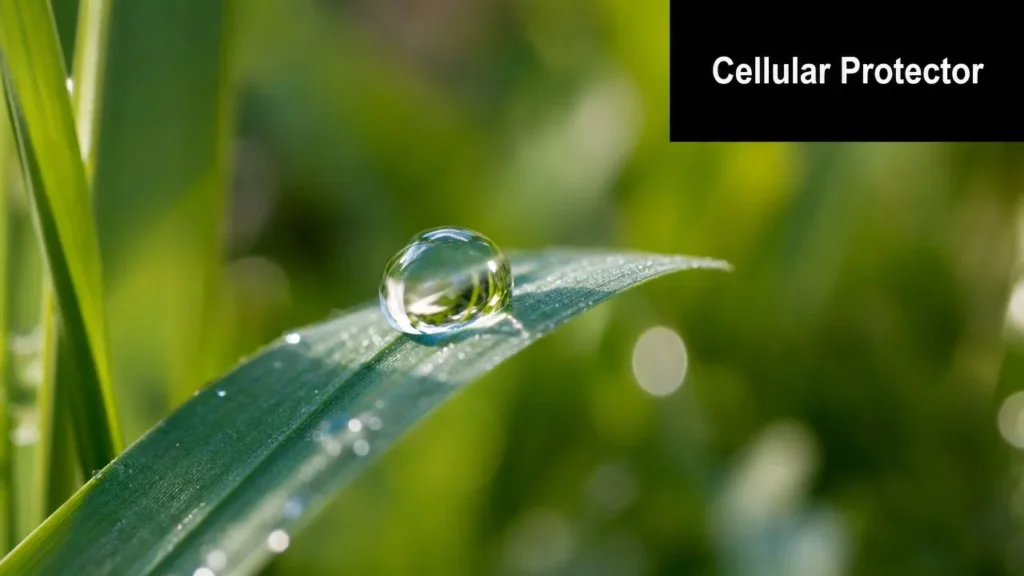 Glutathione and Cancer: Friend or Foe in 2026? Close-up of a dew drop on a green leaf, symbolizing cellular protection and natural biological defenses.
