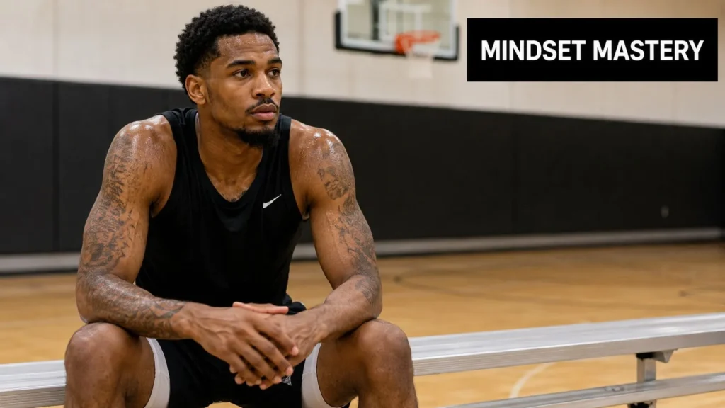 How to Build Confidence in Sports: A 6-Step Program Focused basketball player sitting on a bench during practice, highlighting mental toughness and confidence building.