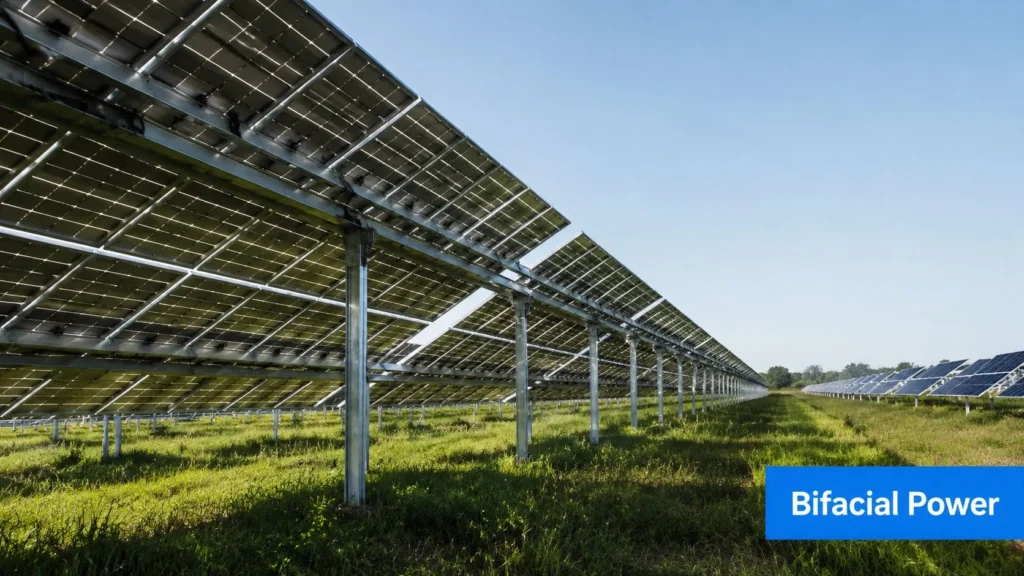 Latest Technology in Solar Panels: 2026 Guide Bifacial solar panel array in a field, showcasing dual-sided energy generation and enhanced solar power output.