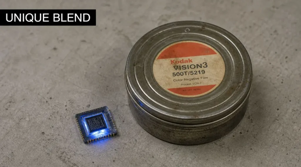 That New Movie About Time Travel: A Complete Guide Close-up of a film canister and glowing microchip on a concrete surface beneath a “Unique Blend” title banner.