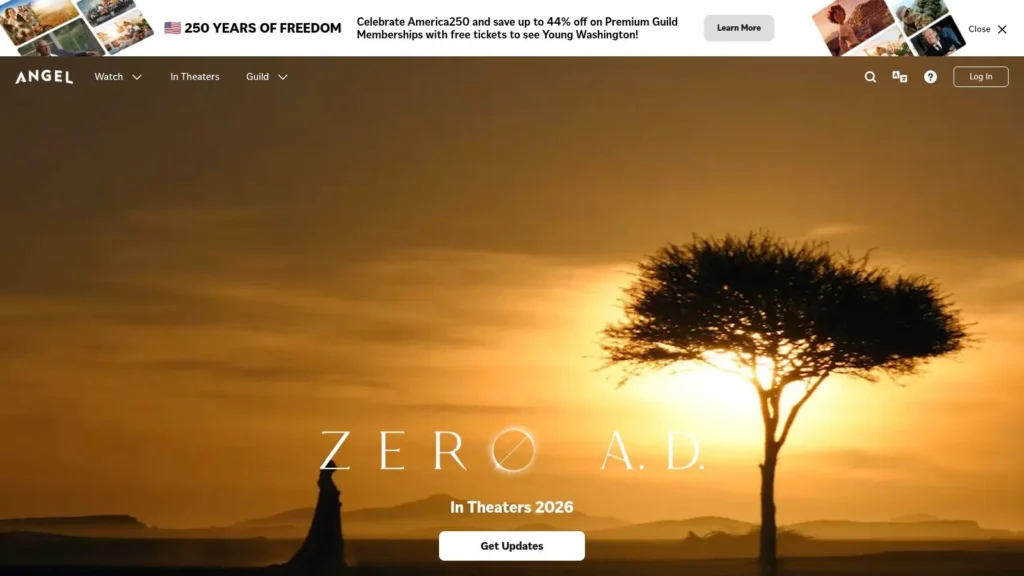 Movie poster for "Zero A.D." featuring a lone figure and tree silhouetted against a golden desert sunset.