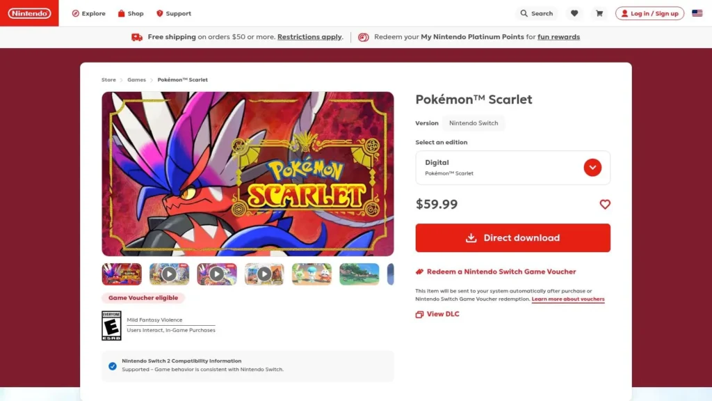 Top 7 Pokemon 2 Player Games: A 2026 Guide Nintendo eShop page for Pokémon Scarlet on Nintendo Switch, showing game artwork, price, and digital download option.