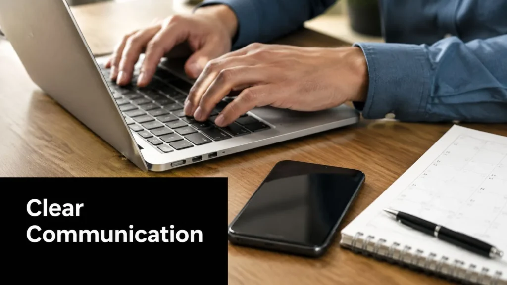 10 Remote Work Best Practices for 2026 Person typing on a laptop beside a smartphone and planner, illustrating clear communication and work organization.