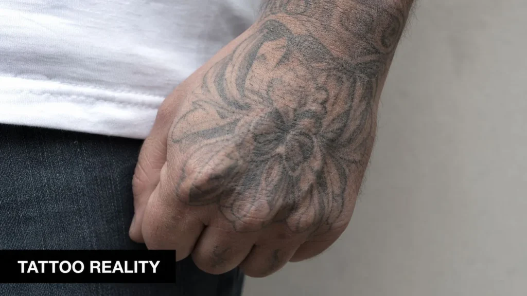 Triforce Hand Tattoo: A Gamer's Guide to a Bold Icon Close-up of a tattooed hand with faded ink details, illustrating how hand tattoos age and wear over time.