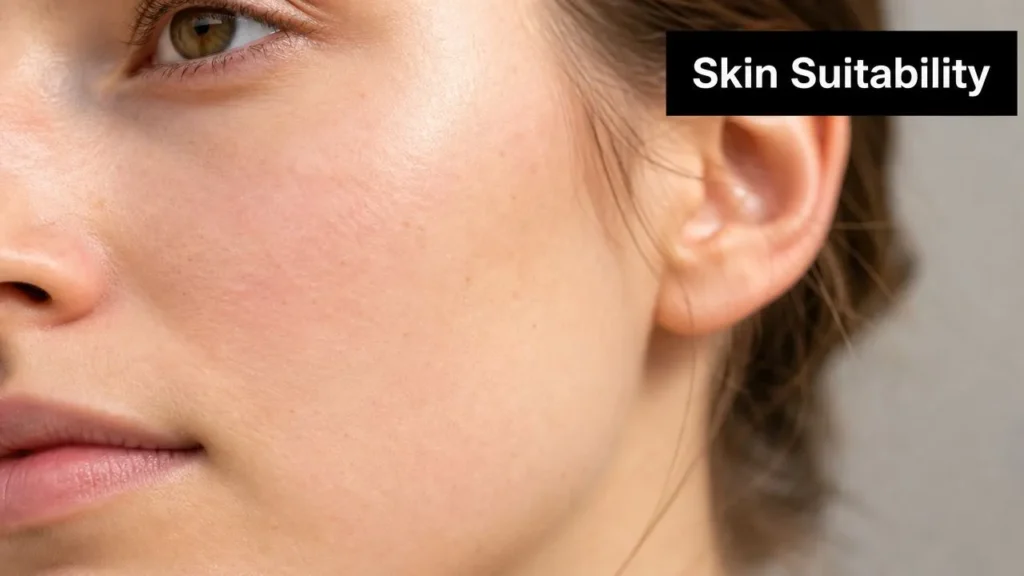 Finding the Best Glycolic Acid for Glowing Skin in 2026 Close-up of a woman's clear, smooth facial skin, highlighting texture and complexion.