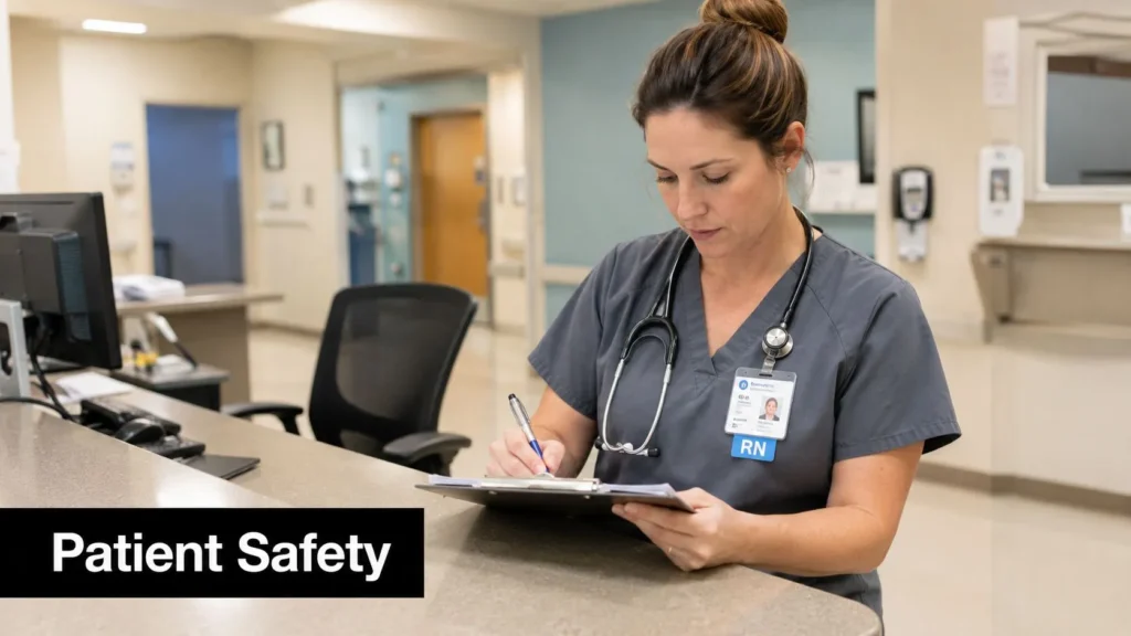 What Does PSR Stand for? 10 Meanings You Should Know Nurse in scrubs writing on a clipboard at a hospital nurses' station.