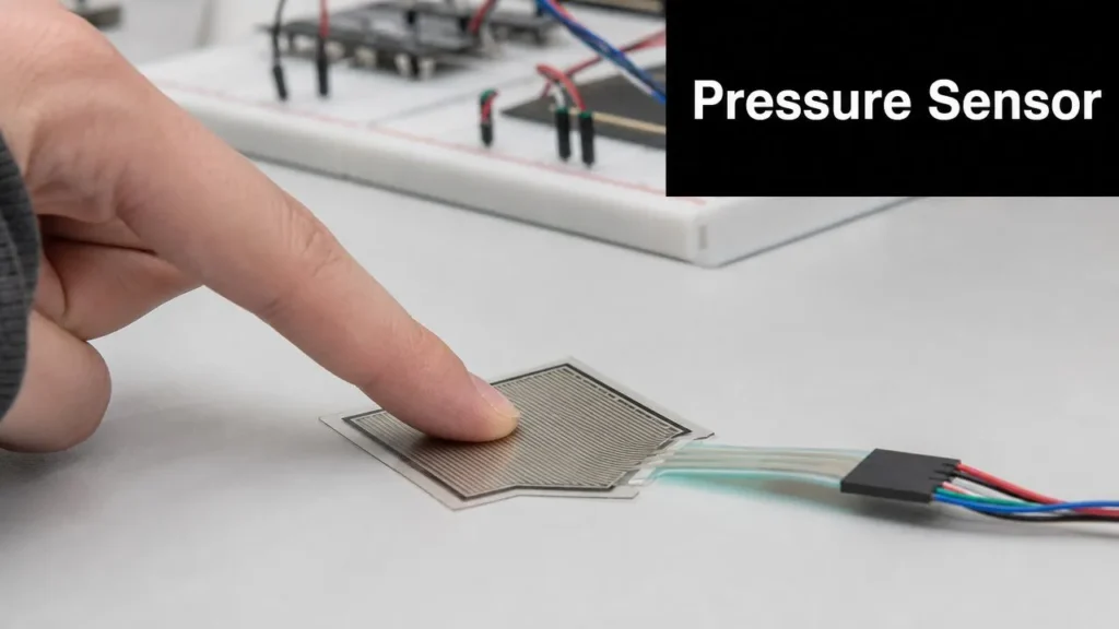 What Does PSR Stand for? 10 Meanings You Should Know Finger pressing a thin flexible pressure sensor wired to a breadboard circuit.