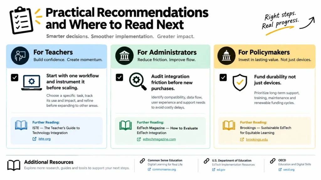 Education Technology Trends Shaping Classrooms in 2026 Infographic with practical edtech recommendations for teachers, administrators, and policymakers, plus further reading.